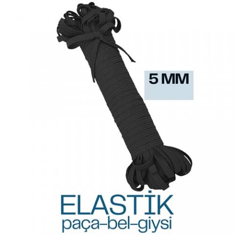 ModaCar 40 METRE  Yassı Bel Paça Giysi Lastiği 5 mm SİYAH 720666