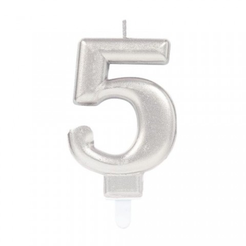 5 Rakamı Mum Gümüş Renk