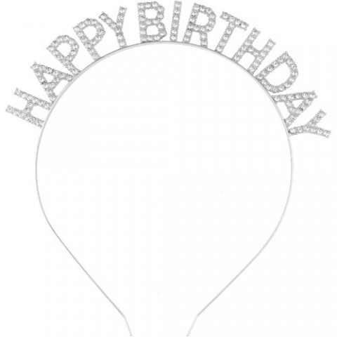 Gümüş Kristal Taşlı Happy Birthday Tacı