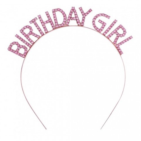 Pembe Kristal Taşlı Birthday Girl Taç