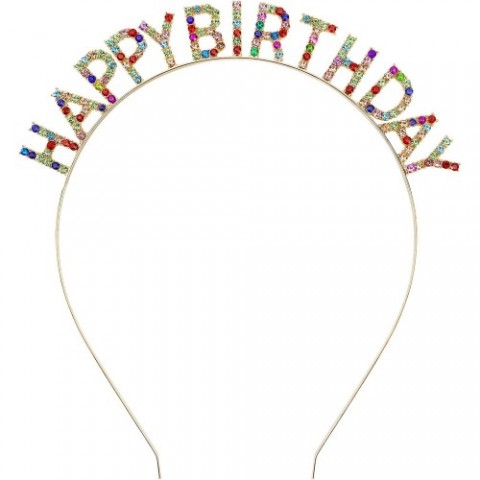 Renkli Kristal Taşlı Lüks Happy Birthday Taçı