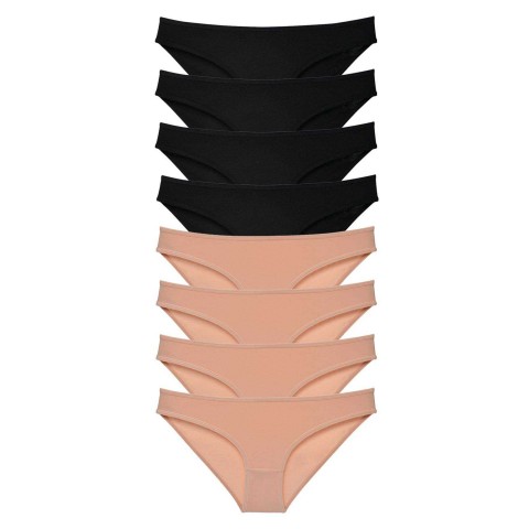 8 adet Süper Eko Set Likralı Kadın Slip Külot Siyah Ten Beden XL