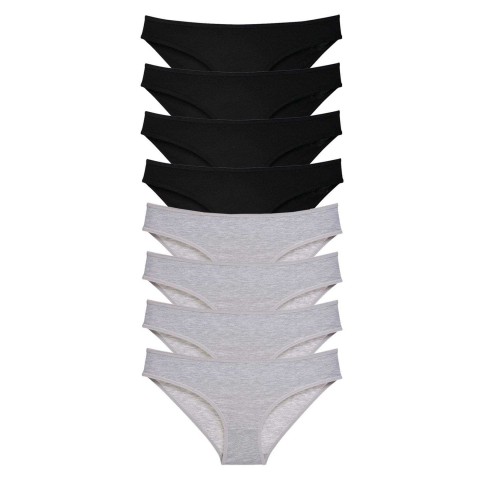 8 adet Süper Eko Set Likralı Kadın Slip Külot Siyah Gri Beden XL