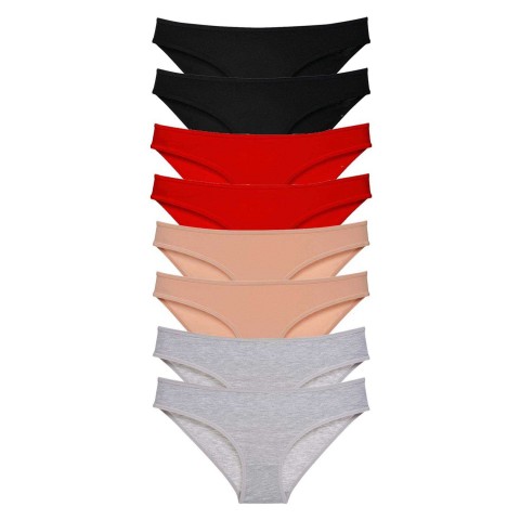 8 adet Süper Eko Set Likralı Kadın Slip Külot Siyah Kırmızı Ten Gri Beden XL