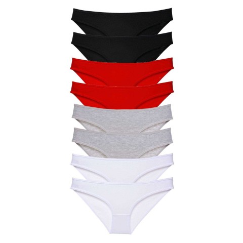 8 adet Süper Eko Set Likralı Kadın Slip Külot Siyah Kırmızı Gri Beyaz Beden XL