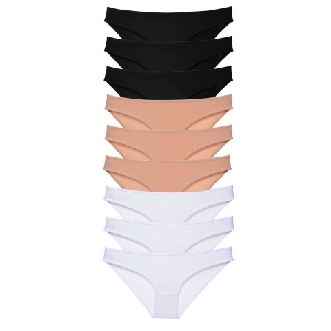 9 adet Süper Eko Set Likralı Kadın Slip Külot Siyah Ten Beyaz Beden XL