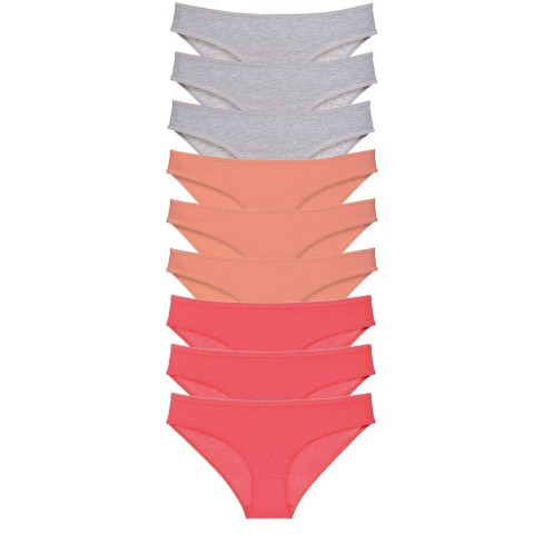 9 adet Süper Eko Set Likralı Kadın Slip Külot Gri Pudra Fuşya Beden XL