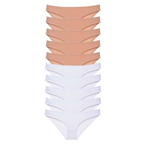 10 adet Süper Eko Set Likralı Kadın Slip Külot Ten Beyaz Beden XL