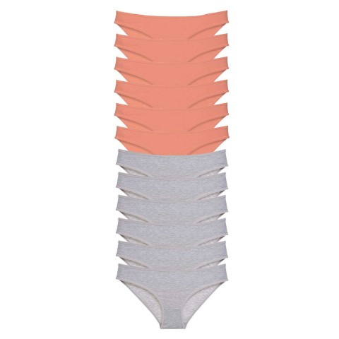 12 adet Süper Eko Set Likralı Kadın Slip Külot Pudra Gri Beden XL