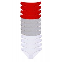 12 adet Süper Eko Set Likralı Kadın Slip Külot Kırmızı Gri Beyaz Beden XL