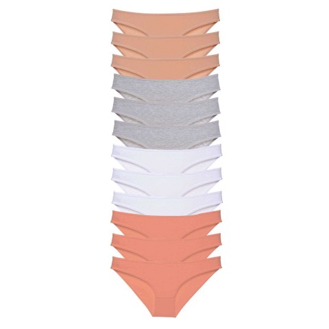 12 adet Süper Eko Set Likralı Kadın Slip Külot Ten Gri Beyaz Pudra Beden XL