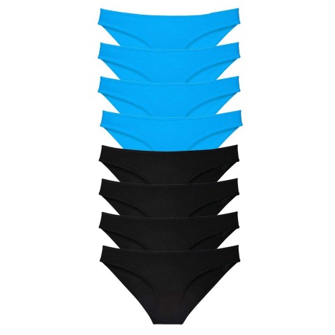 8 adet Süper Eko Set Likralı Kadın Slip Külot Siyah ve Mavi Beden XL