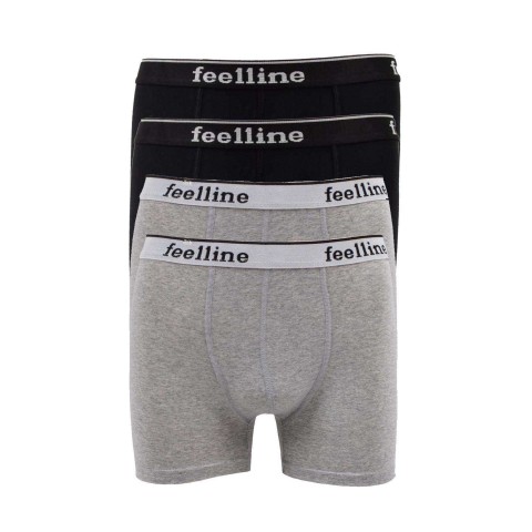4 adet Feelline Siyah ve Gri Pamuklu Doğal Likralı Erkek Boxer Beden XXL