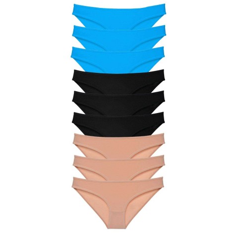 9 adet Süper Eko Set Likralı Kadın Slip Külot Siyah Ten Mavi Beden XL