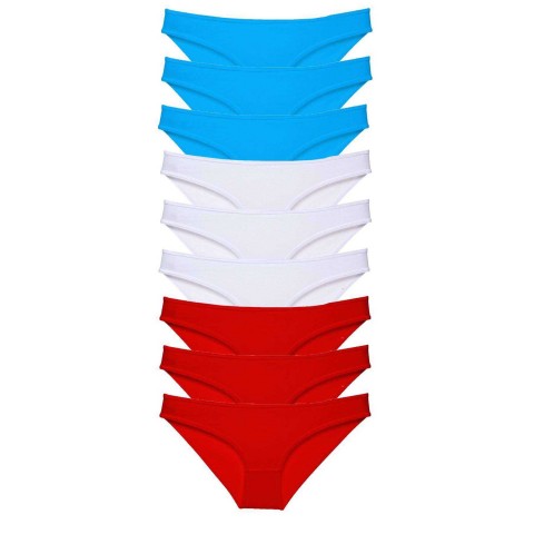 9 adet Süper Eko Set Likralı Kadın Slip Külot Kırmızı Beyaz Mavi Beden XL