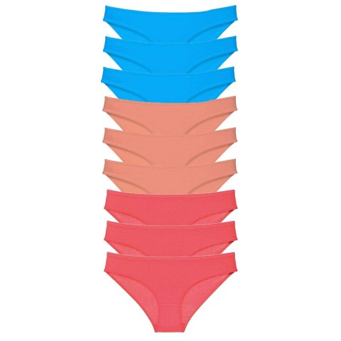 9 adet Süper Eko Set Likralı Kadın Slip Külot Pudra Fuşya Mavi Beden XL