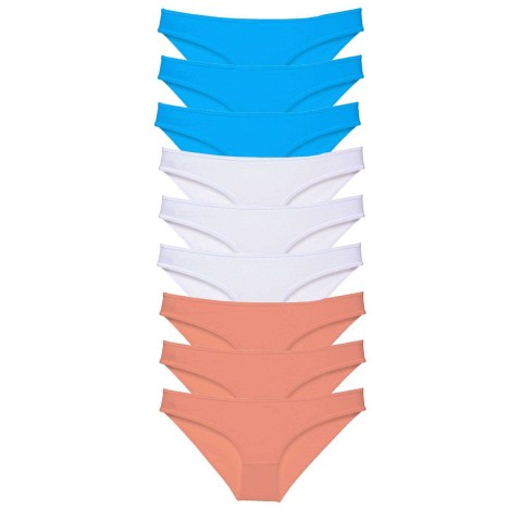9 adet Süper Eko Set Likralı Kadın Slip Külot Pudra Beyaz Mavi Beden XL