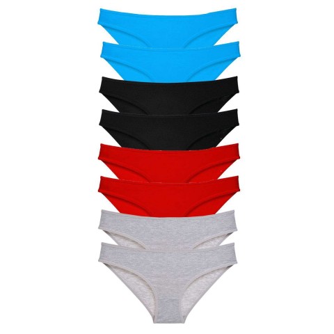 8 adet Süper Eko Set Likralı Kadın Slip Külot Siyah Kırmızı Gri Mavi Beden XL