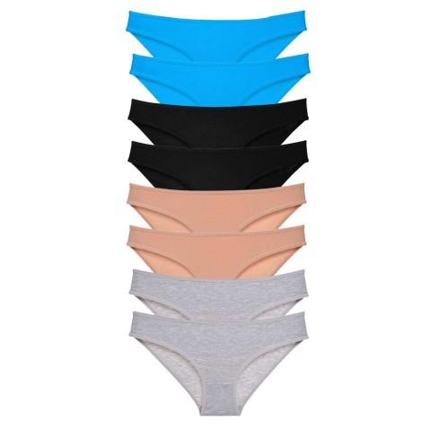 8 adet Süper Eko Set Likralı Kadın Slip Külot Siyah Ten Gri Mavi Beden XL