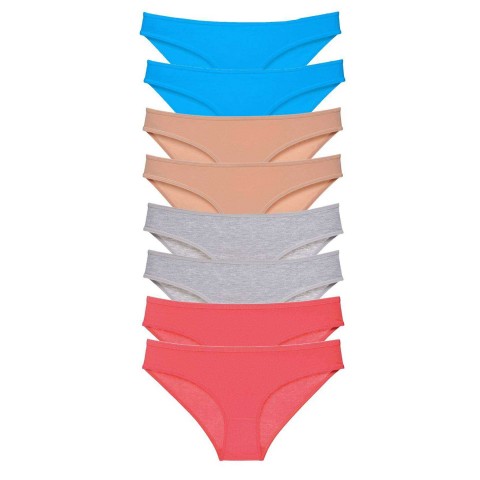 8 adet Süper Eko Set Likralı Kadın Slip Külot Ten Gri Fuşya Mavi Beden XL