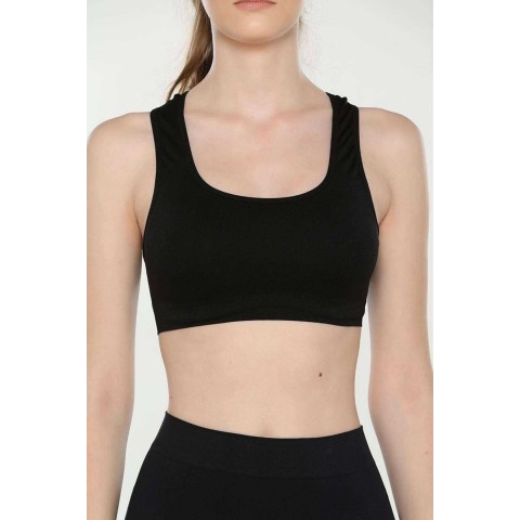 Elite Life Geniş Askılı Kadın Destekli Sporcu Büstiyer Siyah Sütyen 777 Beden L-XL