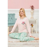 Bayan Uzun Kollu Pijama Takımı Model no 7595 Beden XL