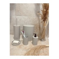 Banyo Seti 5'li Krem Çöp Kovası Wc Fırçalık Sıvı Sabunluk Katı Sabunluk