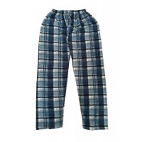 Unisex Polar Pijama Altı Termal Özellikli Mavi Ekose Desenli Ev Giyim Cepsiz Beden Standart
