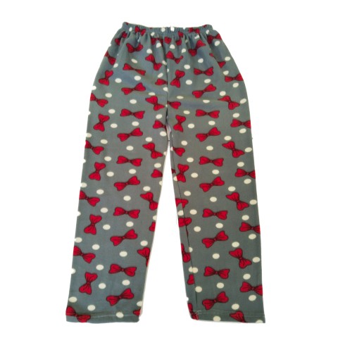 Kadın Polar Pijama Altı Termal Özellikli Papyon Desenli Gri Ev Giyim Cepsiz Beden Standart