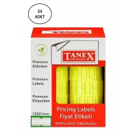 Tanex Makine Fiyat Etiketi 12X21 Mm Çizgili Fosforlu Sarı 24'lü