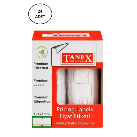 Tanex Fiyat Etiketi Çizgili 12x21 mm Beyaz Motex 24'lü