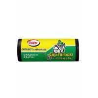 Orta Boy Çöp Torbası 55 x 60 cm 20 Li Rulo x 5 Paket = 100 Adet (Siyah)