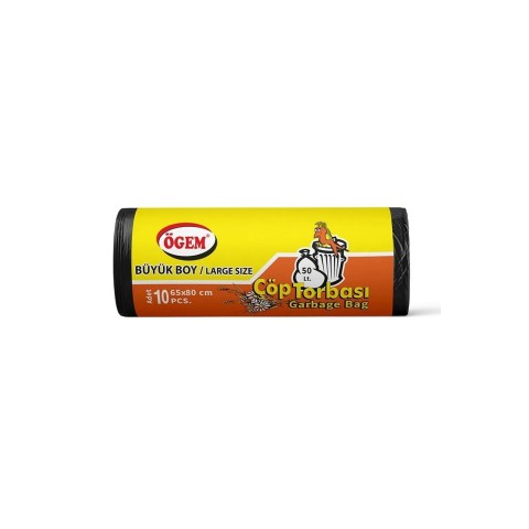 Büyük Boy Çöp Torbası 65 x 80 cm 10 Lu Rulo x 5 Paket = 50 Adet (Siyah)