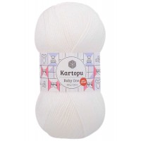 Baby One Tüylenmeyen El Örgü İpi Yünü Kar Beyaz K010