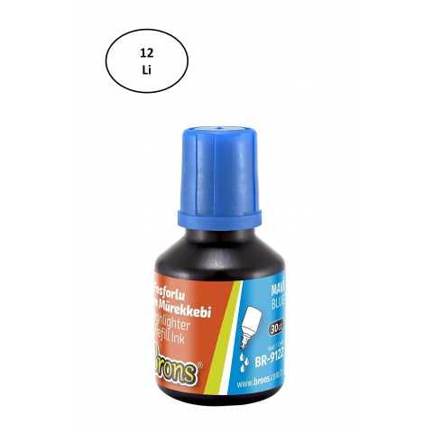 Brons 30 ml Fosforlu Kalem Mürekkebi Mavi 12'li