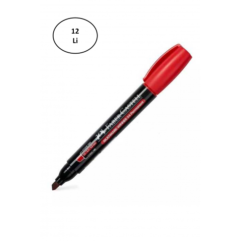 Faber Castell Permanent Markör 54 Kesik Uç Kırmızı Kalem 12'li