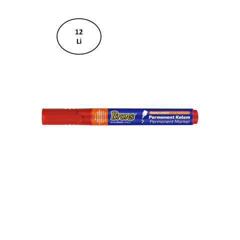 Brons BR-9722 Kesik Uç Kırmızı Permanent Kalem 12'li