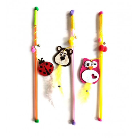 Plastik Saplı Kedi Oltası Renkli Model 42 cm
