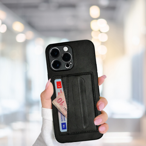 İPHONE 14 PRO MAX TLP KARTLIKLI STANDLI  LÜX DERİ KILIF Renk MOR