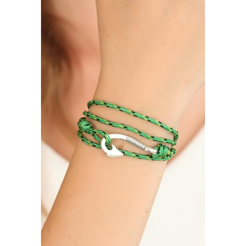 Yeşil Gümüş Metal Kancalı Bayan Çoklu Bileklik - TJ-BB2381-KS