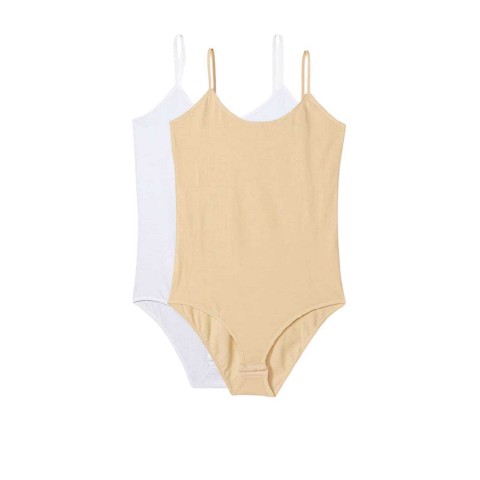 2 Adet İp Askılı Kadın Çıtçıtlı Body Beyaz ve Ten Beden M