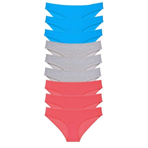 9 adet Süper Eko Set Likralı Kadın Slip Külot Fuşya Gri Mavi Beden M