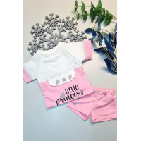 Yazlık Mini Şort Kısa Kol Kız Bebek Takım Little Princess Pembe Beden 9-12 Ay
