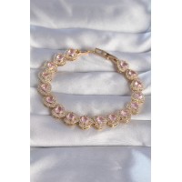 Vip Seri Pirinç Gold Renk Pembe Zirkon Taşlı Kalp Tasarımlı Bileklik - TJ-BB6127