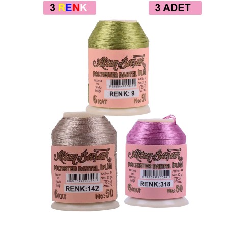 3 Adet Altınbaşak Oya ve Dantel İpi 20 gr -    - No: 142 - 318 - 009