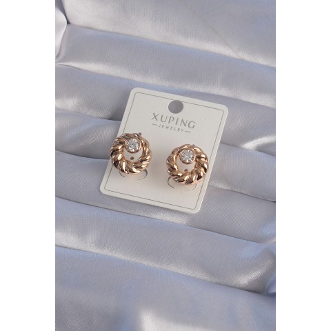 XUPİNG Rose Renk Oval Zirkon Taşlı Burgu Model Küpe - TJ-BKP9361